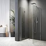 Duschkabine 80x90 cm Eckeinstieg 180° Falttür Duschabtrennung mit Seitenwand 90×80 cm Eckdusche Duschwand aus 6 mm ESG Glas,Höhe 195 cm