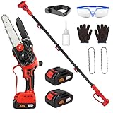 Timisea Akku Teleskop Hochentaster, 8 Zoll Mini Kettensäge mit Teleskopstiel (2,6m), 2x1500mAh Akku, Ergonomischer Griff, 2 Ersatzketten – Elektrische Baumsäge & Astsäge für Obstbäume und Garten