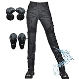 SHUOJIA Motorrad-Jeans-Schutzhose für Damen, winddicht, wasserdicht, beschichtete Motorradhose, mit 2 Paar Protect-Hüft- und Kniepolstern, abnehmbar, mehrere Taschen, Jean (Black,XS)