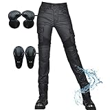 SHUOJIA Motorrad-Jeans-Schutzhose für Damen, winddicht, wasserdicht, beschichtete Motorradhose, mit 2 Paar Protect-Hüft- und Kniepolstern, abnehmbar, mehrere Taschen, Jean (Black,S)