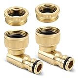 Erzekrim 2 Stück Messing Wasserhahnanschluss 1/2' und 3/4', 90° Winkel Innengewinde Wasserhahn Adapter Gartenschlauch Drehbarer Schlauchanschluss 360° für Schlauchleitung, Wasserhahn