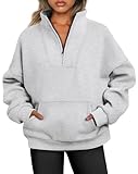 Jhsnjnr Damen Half Zip Oversized Sweatshirt Stehkragen Herbst V-Ausschnitt Oberteile Langarm Einfarbig Fleece Pullover