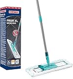 Leifheit rückenschonender Bodenwischer Profi XL Micro Duo, Stahlstiel 146cm, Wischmopp mit Fußklick, Mikrofaser Bezug für Fliesen und Laminat, 360° Drehgelenk, Click-System, umweltfreundlicher Karton