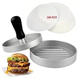 Burgerpresse, Hamburgerpresse Antihaftbeschichtung, 12 cm, mit 100 Backpapieren, burger presse für Grill geeignet, aus Aluminiumguss, ideal für leckere Burger, Pattys, BBQ und Grillgerichte