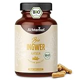 Ingwer Kapseln Bio 160 Stück | 500 mg Ingwer-Pulver pro Kapsel | aus 100% Ingwerpulver in höchster Bio-Qualität | für die vegane Ernährung geeignet | vom Achterhof