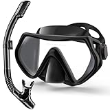 LITTLEJSY Schnorchelset Erwachsene, Schnorcheln Set mit Anti-Fog Taucherbrille und Dry Schnorchel, Professionelle Schnorchelmaske Tauchmaske aus Gehärtetem Glas für Schnorcheln (Black)