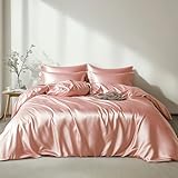 Lanqinglv Bettwäsche Set 135x200cm 2 Teilig Rosa Satin Seide Seidig Luxus Bettbezug mit Reißverschluss und Kissenbezug 80x80cm