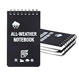 4 Stück Schwarz Wasserdichtes Notizbuch, Tragbar block mit Top-Spirale, Notizbuch Klein als Allwetter-Notizblöcke, Wasserdichte Notizblock Klein, für Outdoor-Aktivitäten, Taktische Kurzschrift