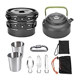 NCONCO Camping Kochgeschirr Set Camping Kochgeschirr Mess Kit für 2-3 Personen verwenden Topf Pfanne Kessel mit Tassen Gabel Löffel Kit für Camping Backpacking Wandern