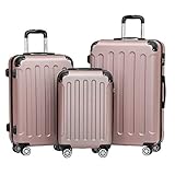 BEIBYE 2045 Zwillingsrollen 3tlg. Reisekoffer Koffer Kofferset Trolleys Hartschale in 14 Farben (Rosa Gold)