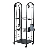 FANTASK Kaminholzregal 5-teiliges Set, Brennholzregal 3 Ebenen mit Rollen und 4 Kaminwerkzeugen, Feuerholzregal für Innen und Außen, Kaminholzständer für Kamin & Ofen, 40 x 30 x 108 cm