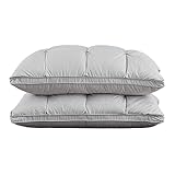 XANAYXWJ 2er-Pack Queen-Size-Bettkissen für alle Schlafstile - weiche weiße Gänsedaunenfüllung, Grauer Bezug, 48x74x23cm