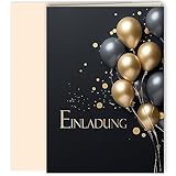 10x Einladungskarten Schwarz Gold Luftballons mit Umschlägen Klappkarten Einladung Männer Erwachsene Party Geburtstag Umschläge elegant Hochzeit Jubiläum 20 30 40 50 60 70 80 90 Luftballon