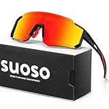 suoso Sportbrille-Sonnenbrille Herren-Damen-Fahrradbrille-Sunglasses men-Polarisiert-UV400-Damen-Ski Sonnenbrille-Schnelle Brille Rave-Radfahren-Fahrrad-Angeln-Rennrad brille 1-Schwarz rot