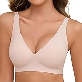 Nadeer BH Damen Ohne Bügel Nahtloser BH Push Up Tshirt Bralette Seamless Große Brüste V Ausschnitt Komfort Schlaf Bra mit Zusätzlicher Verlängerung(Rosa,L)