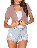 Zeagoo Sommer Kurz Bolero Damen Chiffon Festlich Bolerojacke Kurzarm Elegant Jacke Transparent Cardigan für Party Urlaub Rosa L