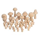 BuyWeek Holzpilze Unfertiger, 40 Stück Unbemalter Holz Pilz Deko Set Verschiedene Größen Unfertige Bastelpilze aus Holz, Pilzfiguren zum Selbermachen