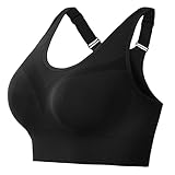 Litherday Sport BH Damen Push Up Nahtlos Starker Halt Sports Bra Ohne Bügel Abnehmbaren Gepolstert Verstellbare Träger Sportunterwäsche für Fitness Yoga Lauf (Schwarz, XL)