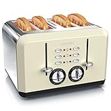 Arendo - Automatik Toaster 4 Scheiben - Edelstahlgehäuse - bis zu vier Sandwich - Bräunungsgrad 1-6 - Aufwärm- und Auftaufunktion - Krümelschublade - 1630 Watt - GS-zertifiziert