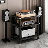 YITAYMLI 1/2/3/4-stufiges AV-Stereo-Schrank DVD-Komponentenregal,Audio-Rack-Turm, CD-Player-Ständer für Zuhause, stabile Metallstützsäulen,Stoßdämpfung, Kratzfeste Fußpolster(Black,3-Tier)