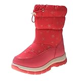 BIISDOST Mode Winter Kinder Schneestiefel für und Mädchen dicke Sohlen rutschfeste und wasserdichte obere Wadenstiefel seitlicher Reißverschluss einfarbiger Schneedruck warm (Hot Pink, 35.5 Big Kids)