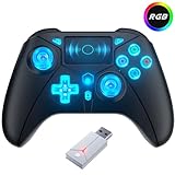 Wireless Controller für PS5 Kabelloser Gamepad Kompatibel mit PS5/Pro/Slim, PS4/PC, mit RGB-Lichter, 2,4G-Adapter, Dual Motor Vibration, 6-Achsen-Sensor, Touchpad, 3,5mm Audio & Turbo Macro Function