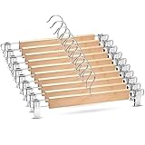 10 Stück 35cm Natur Kleiderbügel aus Holz,Robust Rockbügel, Hosenbügel mit 360° Drehbar Haken, Metall Kleiderbügel Platzsparend mit rutschfest Clips für Hosen Socken Röcke (Holzfarbe)