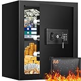 55L Safe Tresor Feuerfest mit Feuerfester Wasserdicht Dokumententasche, Digitaler MöBeltresor mit Schlüssel Herausnehmbaren Regalen, Wandtresor Sicherheitssafe für Zuhause Schmuck Bargeld Wertsachen