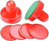 MOUJUCHI Air Hockey Pushers, 2 Stück 60mm Air Hockey Tisch Filzschieber mit 4 Stück Roten Pucks für Tabellen Spiel