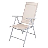 Mojawo Gartenstuhl - Hochlehner 7-Fach verstellbar - zusammenklappbar - Klappstuhl - witterungsbeständiges Aluminium - wetterfeste Gartenmöbel - Silber/Beige