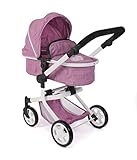 Bayer Chic 2000® 2in1 Puppenwagen Mika – Jeans Pink – faltbar – höhenverstellbarer Griff 47-80 cm – modernes Gestell – Puppen bis 52 cm – 4-8 J.