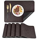 APLKER Platzsets 6er Set, Abwaschbar Tischsets rutschfest, Doppelseitigen Kunstleder Platzdeckchen, Hitzebeständig Platz-Matten für Küche Speisetisch, 40 x 30 cm (Schwarz/Braun, 6pcs)