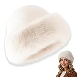 DqiUnaX Pelzmütze Damen, Fellmütze Damen, Beige Damenmütze Winter, Kunstfell Mütze, Weiche Kopfbedeckung, 30 cm Durchmesser