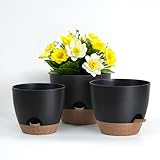 Diivoo 25/22/20 cm Blumentopf Schwarz Set, 3er-Pack Blumentopf selbstbewässernd Pflanzgefäße mit Multi-Mesh-Drainagelöchern und tiefem Reservoir für Gartenpflanzen im Innen- und Außenbereich