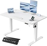 JUMMICO Höhenverstellbarer Schreibtisch mit USB-Ladeanschluss 120 x 60 cm, Schreibtisch Höhenverstellbar Elektrisch, Steh-Sitz Tisch Stehpult Verstellbarer Computertisch,Standing Desk,Weiß