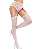 RSLOVE Fischnetz Strapsstrümpfe für Damen - Netzstrümpfe Halterlos Sexy Strümpfe Rosa