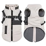 Oslueidy Hunde Winterjacken,Warme Hundemäntel Reflektierend Hundekleidung wasserdichte Welpenweste für kaltes Wetter mit Hundegeschirr für kleine mittelgroße Hunde (Weiß, L)