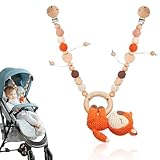 KBIBCK Kinderwagenkette Holz Baby, Kinderwagen Kette für Babys, Kinderwagenkette Mädchen, Spielkette für Kinderwagen, Kinderwagenkette Aus Holz und Baumwolle Gehäkelt für Babys ab 0+ Monaten (Fuchs)