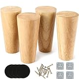 AKOLAFE 10cm Möbelfüße Holz 4 Stück Tischbeine Holz Eiche Robuste Möbelbeine Rund Holzbeine Holz mit Montageplatten und Schrauben Schwerlaste Schrankfüße Holz für Sofa, Bett, Schrank, Stuhl, Tisch