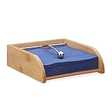 Relaxdays Serviettenhalter Holz, für 33x33 Servietten, mit Beschwerer, flach, Tisch Serviettenablage, aus Bambus, natur, H x B x T ca. 6 x 19 x 19