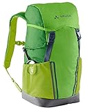 VAUDE Kinderrucksack Jungen & Mädchen Puck grün, komfortabler Wanderrucksack Kinder 14L, Wetterfester Schulrucksack mit Regenhülle & Lupe, viel Stauraum