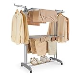 SONGMICS Wäscheständer, Standtrockner 3 Ebenen, Flügelwäscheständer, klappbare Flügel, mit Rollen, 63,5 x 125,5 x 148 cm, groß, einfacher Aufbau, für Innen- und Außenbereich, Taubengrau LLR702G01