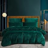 Luofanfei Fleece Winter Plüsch Bettwäsche 135x200 Dunkelgrün Grün Warme Kuschel Samt Flauschige Bettwäsche Set Cashmere Touch Microfaser Fleece Bettbezug Winter 135/200 mit Kopfkissenbezüge 80x80 cm