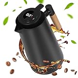 Dreamhigh® Thermoskanne 1L, Isolierkanne mit Anzeige der Temperatur, gut abgedichtet Kaffeekanne (kein Leck, kein Tropfen) - Elegantes Schwarz