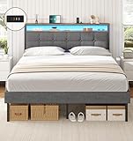 AOGLLATI Polsterbett 160x200 mit Lattenrost aus Metall Bett 160x200 mit Stauraum Bettgestell mit LED-Beleuchtung und Steckdosen MetallBett mit Kopfteil Doppelbett Bettrahmen mit USB-Anschlüssen