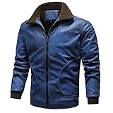 VOSMII Warme Jacke Winter Fleece Mantel Herren Streetwear Ledermäntel Motorrad Pilotenjacken Biker Kunstleder(Army Green,Asian S (EUR XS))