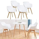 H.J WeDoo 4er Set Wohnzimmerstuhl Esszimmerstuhl mit Armlehne und Buchenholz Retro Design Stuhl für Büro Lounge Küche Wohnzimmer (Weiß) SGS-GeprüFt