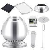 CHANGEMOORE Rauchfreie Feuerschale Ø29cmmit Dreifachverbrennung 150% Effizienz, Kugel-Feuertonne mit Holzvergaser & Aschelade für 360° Wärme, Garten, Terrasse, Camping (Raucharm & Tragbar), Grill