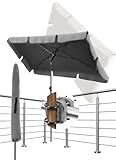 Menz Sonnenschirm Balkon - 3-IN-1 Sonnenschutz Balkon SET in Anthrazit - UPF 50+ Sonnenschirm rechteckig 200x125cm + Sonnenschirmhalter Balkongeländer + Sonnenschirmhülle