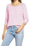 Fessceruna Gestreiftes Langarmshirt Damen Basic Rundhals Oberteile Langarm Casual T-Shirt(Rosa, M)